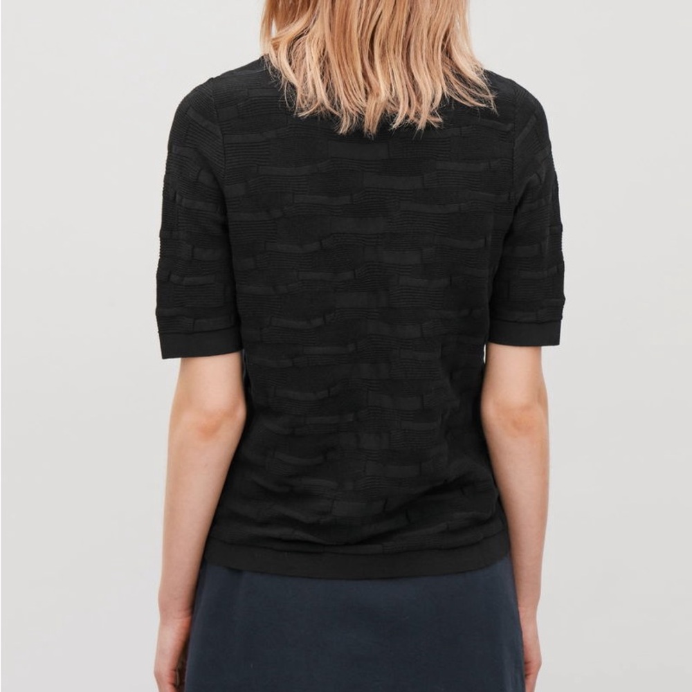 COS Black Irregular-Stitch Textured Knit Top Tee Cotton Women’s Small - Picture 2 of 13